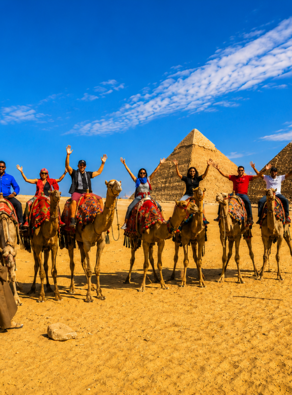 Camel ride at Giza Pyramids during private Cairo tour”
