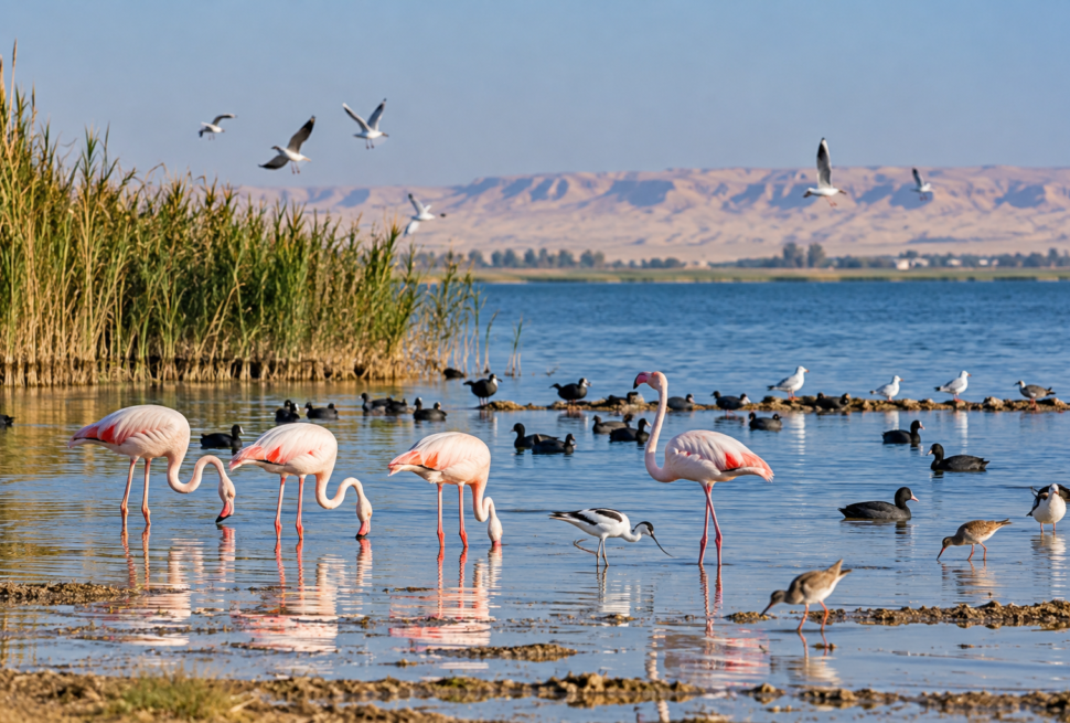 Birdwatching in Fayoum, Egypt, near a lake