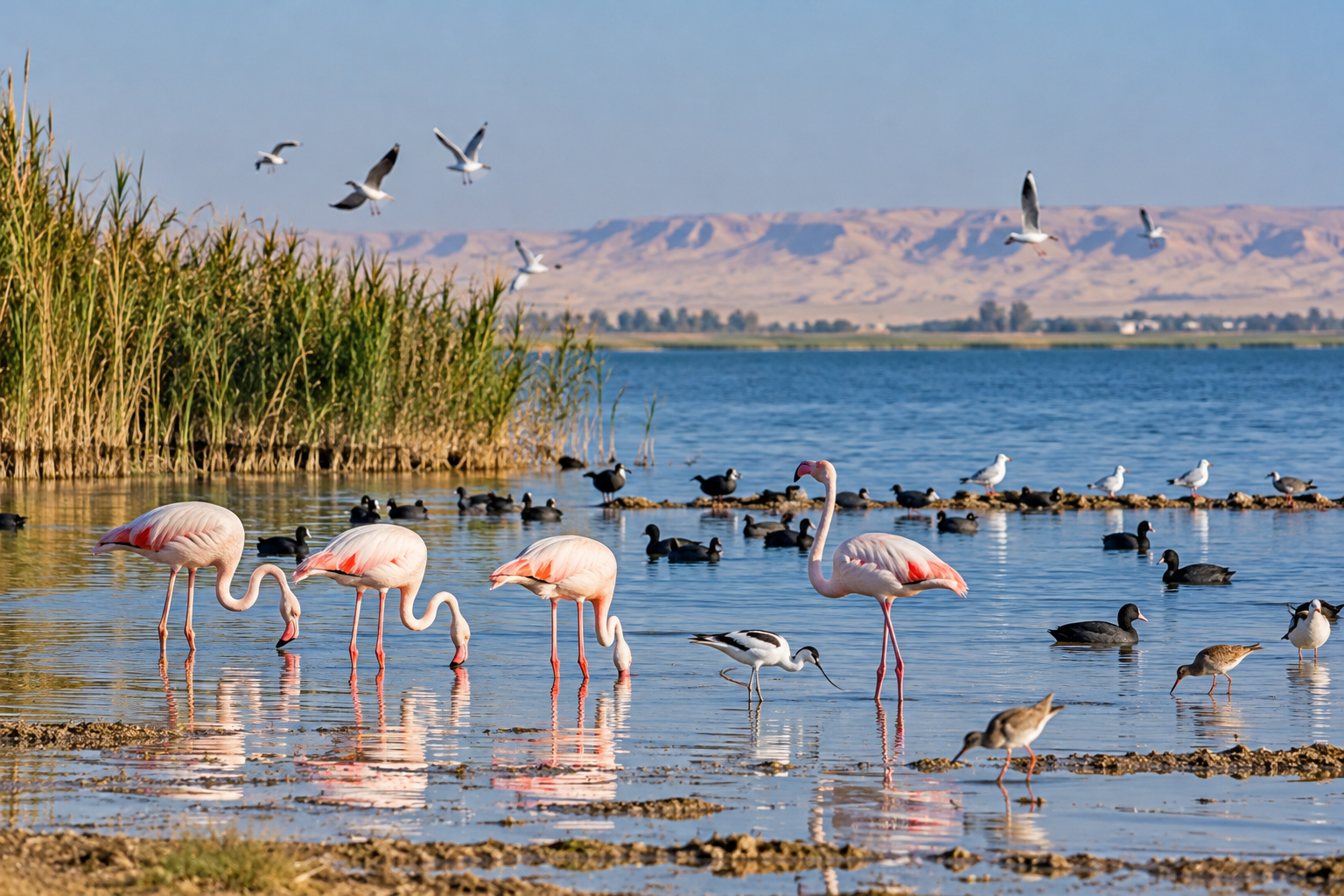Birdwatching in Fayoum, Egypt, near a lake